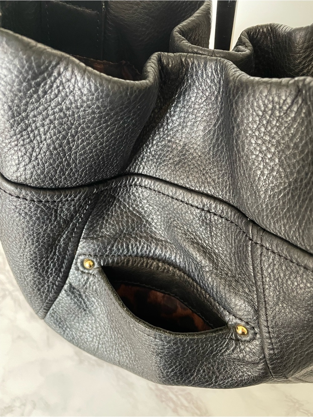 B. Makowsky Black Glove Leather Slouchy Hobo Shoulder Bag Gold Y2K Vintage - Picture 7 of 16